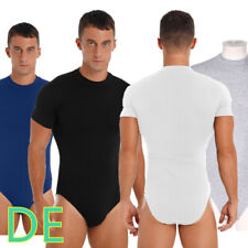 DE~Herren Body Kurzarm Overalls Einteiler Bodysuit Shirt Druckknöpfe im Schritt