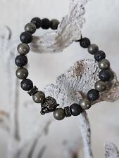 MÄNNER Edelstein Armband Wolf Schmuck Natursteinarmband Lavastein, Pyrit