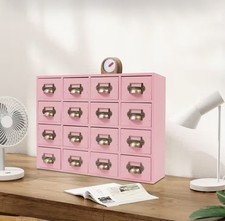 16 Schubladen Vintage Apothekerschrank Holz Vollholz Box Aufbewahrung pink  