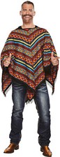 Poncho gelb blau rot Fransen