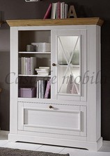 Massivholz Highboard Kiefer weiß gelaugt Vitrinenschrank Vitrine Landhausstil