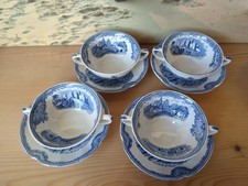 Johnson Bros England Old Britain Castles, 4 Suppentassen + 6 Untertassen,  blau 