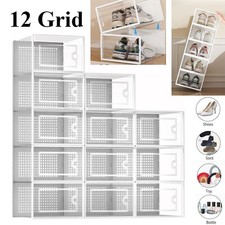 12X Schuhbox stapelbar 34.5*23*14cm Schuhkarton mit Tür Faltbarer Schuhorganizer