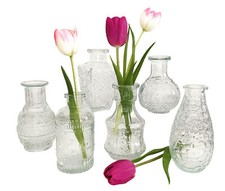 Glasvase Vintage, Klarglas Vase, H: 11,5-14 cm, 6er Set - schöne, kleine Vase 