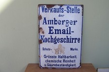 orig. altes Emailschild - Amberger Email Kochgeschirre - gewölbt