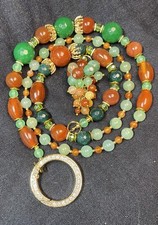 Halskette Vario Anhänger Naturstein Edelstein Onyx, Karneol, Achat, Handarbeit