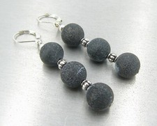 BAILYSBEADS designere schwarze Fossil-Achat Ohrringe Ohrhänger Hu21