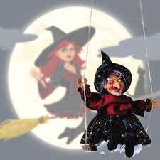 Beleuchtete Hexe auf Schaukel, Dekoration zum Aufhängen Halloween Leuchte Lampe