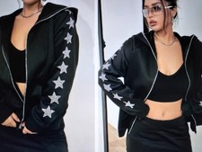 Damen Kapuzenjacke schwarz mit kleinen Nieten Sternenmuster Größe 48 Neu