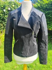 Only - Schwarze Echtleder Wildleder Bikerjacke Gr. M Lederjacke Biker Racer