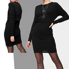 genial originell sexy Strickkleid Gr.32/34 XS KLEID SCHWARZ Feinstrick & Chiffon