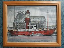 Brian Jepson, Feuerschiff TS ORWELL in Ipswich, Original Kreidezeichnung, Unikat