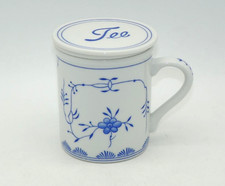 Teebecher, Teetasse mit Sieb + Deckel von August Warnecke Friesisch blau