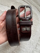 La Martina Luxus Ledergürtel Damen Braun 80 cm – Florales Präge-Muster, Wie Neu