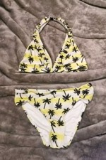 Mädchen Bikini Neon Gelb 146 152 Palmen Sommer Urlaub Schwimm Kleidung Outfit 