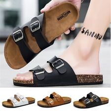 MUCHEN Herren Damen Pantoletten Slipper PU Sandalen Korksohle Fußbett Hausschuhe