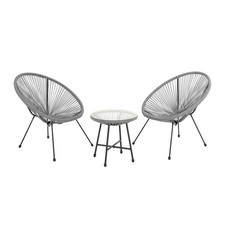 B-Ware Balkon Möbel Set Lounge Garnitur Relax Egg-Chair Flecht-Design Grau