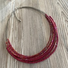 Damenkette  Halskette  Glasperlen Rot Modekette Statement Drahtkette Mehrreihig