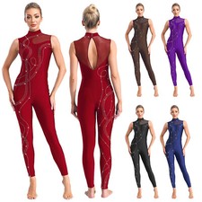 Frauen Bodysuit Tanz Jumpsuit Lyrisch Trikot Eiskunstlauf Unitards Rhythmisch