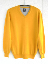 A.W. DUNMORE klassischer Feinstrick Pullover Kaschmir V-Pullover gelb 50 52 M L