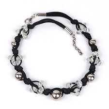 Vintage Halskette 40 cm Collier Choker geknotet 925 Silber Bergkristall Perlen