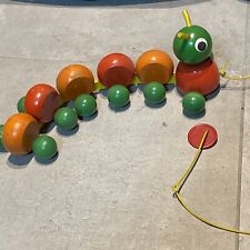 Altes Holzspielzeug Holz Raupe Holzraupe Walter Troller Nachziehtier R2d