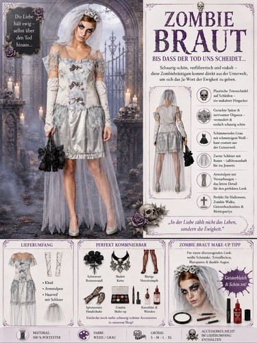 Zombie braut kostüm damen - zombie, gr