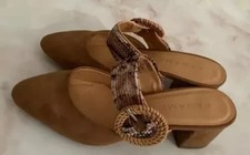 Gr.36 Paname Damen-Mule Velours-Optik Textilriemen Deko-Schnalle Schuhe Beige