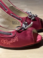 Replay Satin High Heels,Pink mit Lederschleife, Gr.39+Stickerei