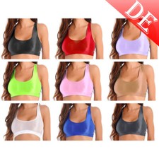 DE Glossy Shirt Damen Kurz Oberteil Bauchfrei Leibchen Racerback Rücken Sport BH