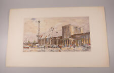 Radierung Horst Miesler coloriert Messe Berlin Funkturm um 1970