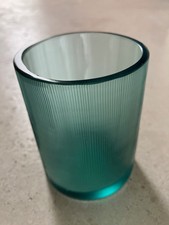 GUAXS Teelichthalter / kleine Vase Glas petrol transparent feine Rillen Teelicht