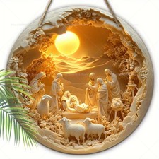 Holz Relief Zeichen Kreuz Krippe Weihnachts Dekor Wand Schwarz Weiß