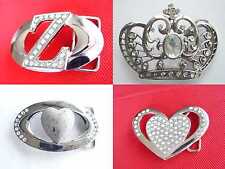 Gürtelschnalle Buckle Krone Herz Stern Strasssteinen für Gürtelbreite bis 4cm