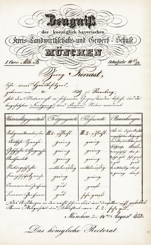 Zeugnis georg kinast - zeugnis, münchen