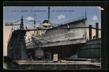 AK Kriegsschiff SMS Seydlitz im Schwimmdock der kaiserl. Werft 