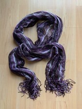 Schal Stola Tuch violett grau schwarz mit Silberfäden und Fransen