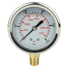 Manometer Hochdruckmanometer 250 bar mit 1/4" Anschluss unten Glycerin gedämpft