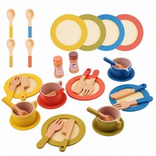 Geschirrset aus Holz Kinder Kinderküchen Spielküche Zubehör 26x Kinder Holz NEU