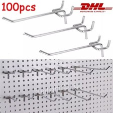 100er Set Lochwandhaken 32mm Metall Hacken 10cm F. Lochwand Lochplattenhaken DHL