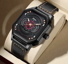 Luxus Große Zifferblatt Männer Quadratische Uhr Casual PU Lederband Männer Sport