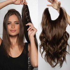 Haarverlängerung ohne Clip glatt gewellt Gummiband elastisch Draht Haarteil 55cm
