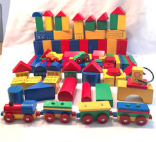 HEROS Holzbausteine ein Eimer voll 97 Stück verschiedenen Größen +HOLZ Eisenbahn