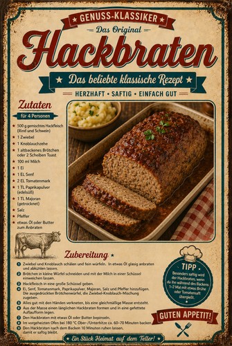 Retro blechschild hackbraten - retro,