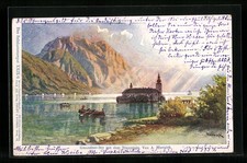 Künstler-AK Anton Hlavacek: Gmundner See mit dem Traunstein 1899 