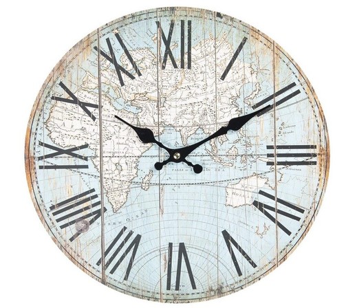 Wanduhr weltkarte nostalgie - wanduhr,