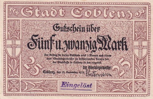 Coblenz stadt 25 mark - -,