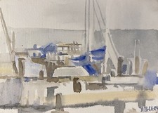 Alfred Behle 1935-97 Expressives Aquarell Boote im Hafen Ohm Schüler Hamburg