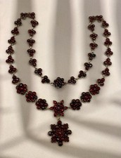 Antik Granatschmuck Collier Granat Steine Rosenschliff Klee Blume Kette Silber 