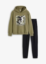 Jogginganzug Gr. 128/134 Oliv Schwarz Jungen-Anzug Freizeitanzug Neu*